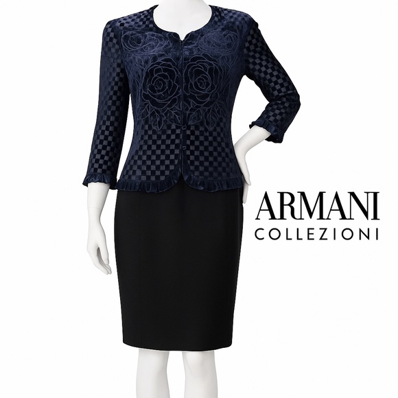 🆕🏷️ Armani Collezioni Burnout Silk BlackVelvet Jacket & Skirt Set NWT 🇮🇹 - Picture 14 of 14